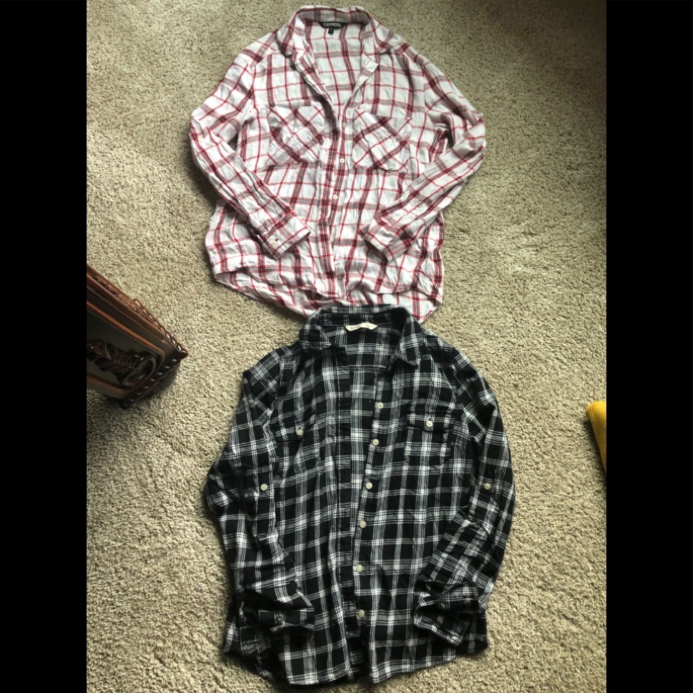 2 plaid shirts size xs and s